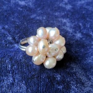 Vintage Grape Cluster Ring With Natural Pearls, Like New, Adjustable